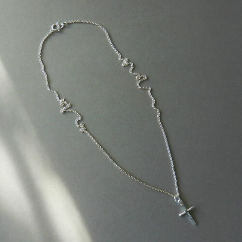 U&C Sundance Thin Elegant 14k GF Pink Rose Gold Cross .925 Silver Chain Necklace 