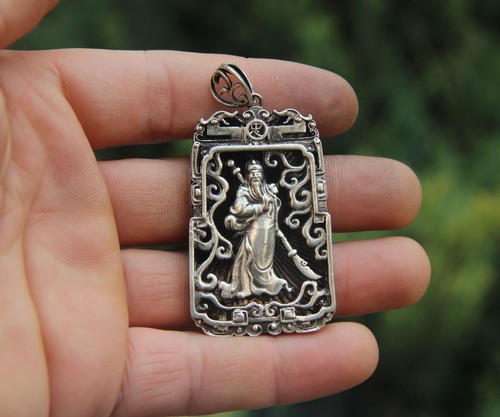 6 CM Miao Silver Handwork Chinese Guangong Guanyu Yunchang Buddha Amulet Pendant