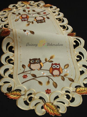 Owl Tablecloth Table runner Doily Cushion cover Linen-look Cream Autumn Fall NEW 