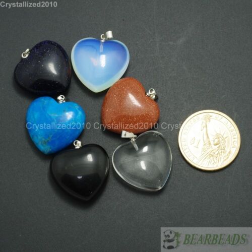 Natural Gemstones Heart Reiki Chakra Healing Pendant Beads Jewelry Craft Pick