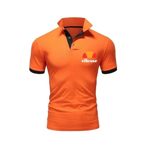 Men Ellesse Printed Classic Short Sleeve turn-down collar Cotton T-Shirt Tee Top