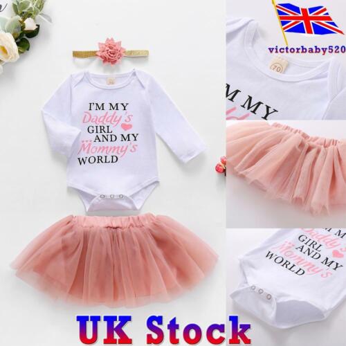 UK Baby Girls Birthday Party Outfits Suit Romper+Tutu Skirt Dress Headband Sets