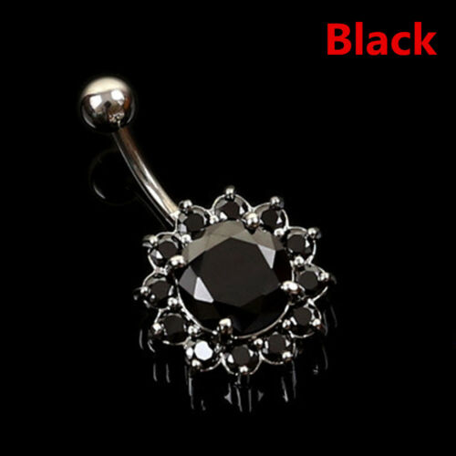 Surgical Steel  Bar Body Piercing Belly Navel Ring Crystal Flower Jewelry