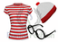 Womens Ladies Book Week Red /& White Striped T-Shirt Hat Glasses Set Fancy Dress