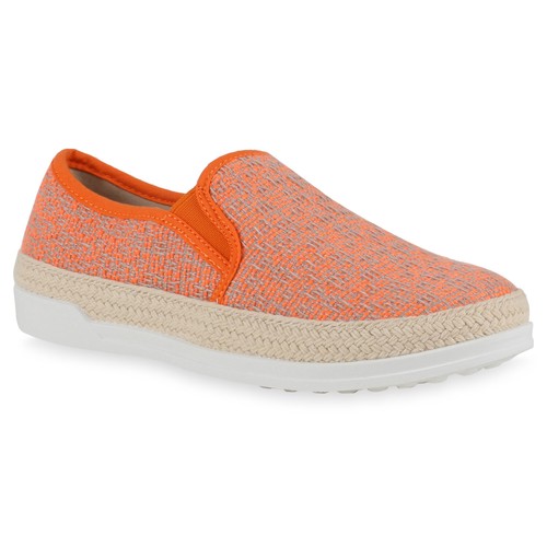 Damen Slipper Slip-ons Bast Prints Profilsohle Flats Schuhe 815816 Trendy Neu