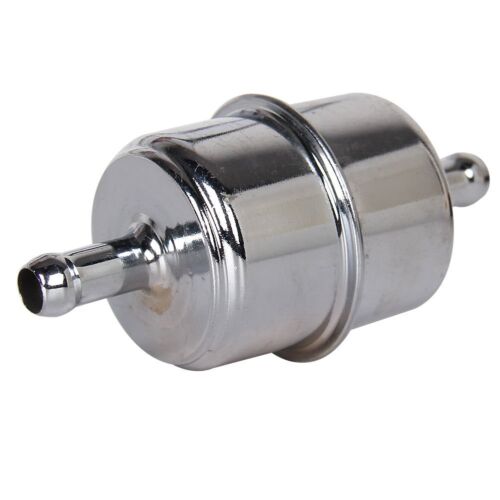 Chrome Canister Fuel Filter Fits 3//8/" ID Hose Carbureted Inline Car Gas Filter