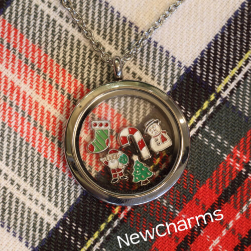 Christmas Floating Locket Gift Set Includes Necklace & 5 Great Holiday Charms 