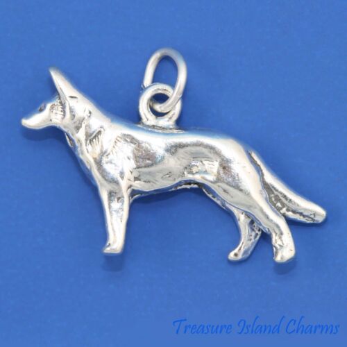 HEAVY LARGE GERMAN SHEPHERD DOG BREED 3D 925 Solid Sterling Silver Charm Pendant 