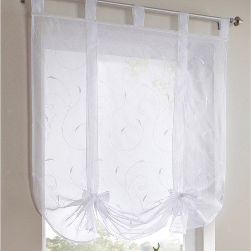 White Embroidery Roman Curtains Sheer Voile Window Shade Blinds 120x140cm