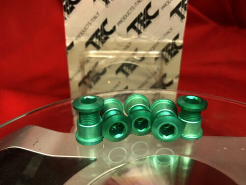 Vintage Old School nos Tec Products Chain Ring Bolts Set 5 Alloy CNC Green NEW