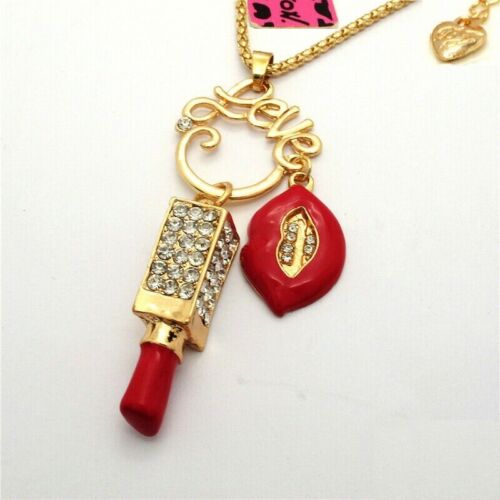 Details about  / Betsey Johnson Red Lips Lipstick Charms Love Valentine Necklace Free Gift Bag