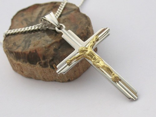 Echt Silber 925 Kreuz Jesus Anhänger 50 cm Kette Herrenschmuck Gold Christus