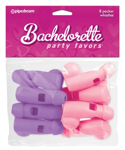Bachelorette Party Favors Pecker Whistles Purple /& Pink 8-Pack