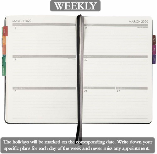 2020 Planner Weekly and Monthly Planner,5.75/" x 8.25/",Thick Paper,Leather,Black