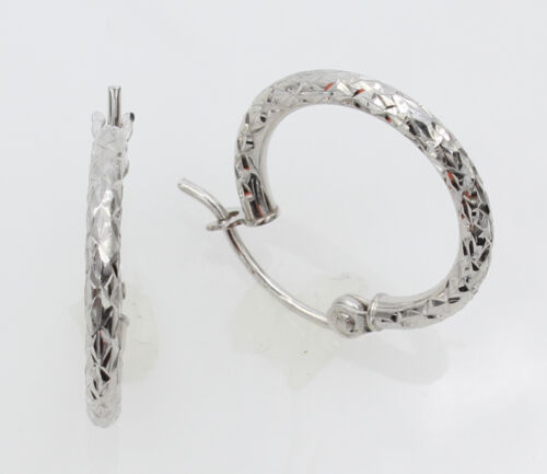 14K Real White Gold 1.5mm Thick Diamond Cut Hinged Small Hoop Earrings Children 
