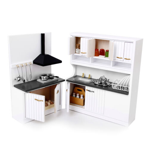 1//12 White Wood Kitchen Cupboard Cabinet Dollhouse Miniature Room Furniture