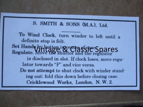 Vintage Smiths MA Dash Car Clock Label Swing Out Bullnose Morris Austin 1920s