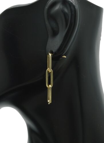 14k Yellow Solid Gold 3 Link Paper clip Drop polished 1.10'' Earrings 