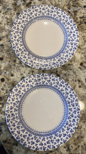 2 English Ironstone Tableware Bread Plates Provence Blue White Chintz Floral