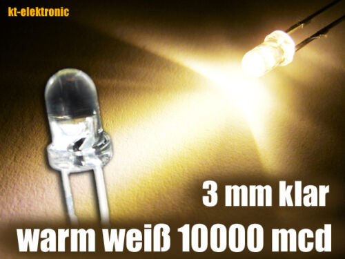 10 trozo 3mm LED blanco cálido ultrahell 10000mcd 