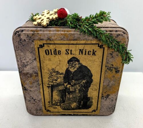 Christmas Primitive Early American Cinnamon Dusted Holiday Tin Pine Greens