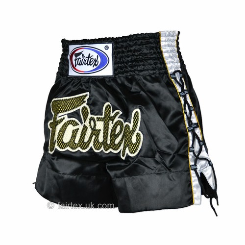 Fairtex BS0601 Adults Laced Black Muay Thai Fight Shorts Training Trunks K1