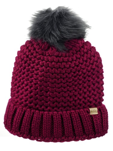 New D/&Y Chunky Warm Knit Cuffed Beanie With Faux Fur Pom Beanie