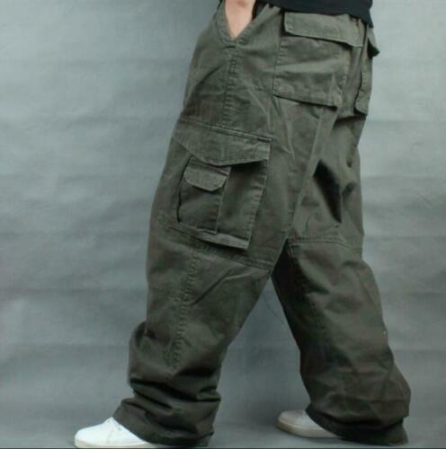 Mens Army Combat Loose Baggy Cargo Pants Cotton Fashion casual Work Trousers 