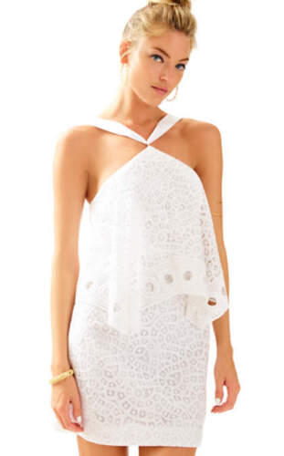 NWT $228 Lilly Pulitzer PEARSON Resort White Oyster Shell Lace Halter Dress 
