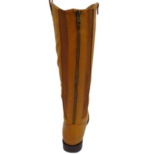 LADIES TAN EXTRA WIDE CALF WIDE-FIT BIKER KNEE-HIGH RIDING COWBOY BOOTS UK 4-9