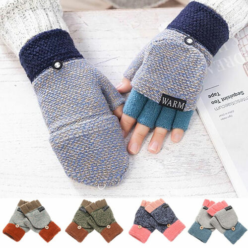 1 Paar Block Winter Warm Verdickung Kunstwolle Halbfinger Flip Handschuhe Bequem