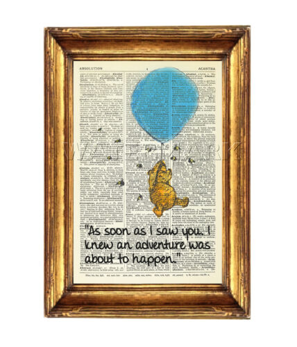 Winnie The Pooh Quote Vintage Dictionary Print Picture Wall Art Antique