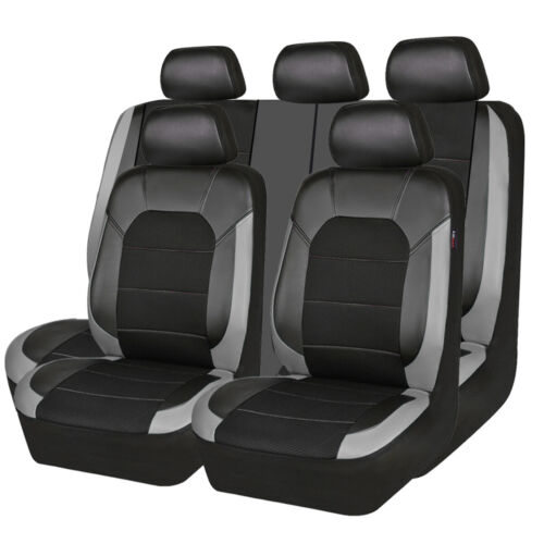 CAR PASS Full Set Sandwich Leather Black Gray Color Car Seat Covers with Airbags