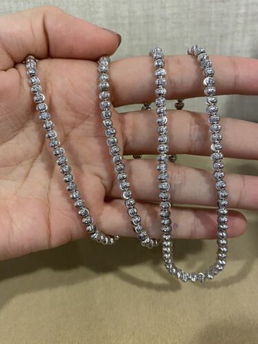 925 Sterling Silver Diamond Cut Bead Beads Beaded Fancy Necklace 30" LONG 