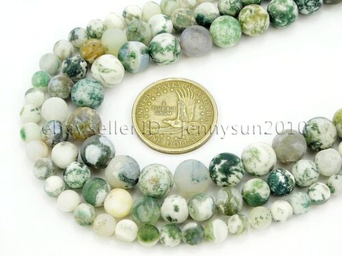 Natural Matte Tree Agate Gemstone Round Beads 15'' Strand 4mm 6mm 8mm 10mm 12mm 