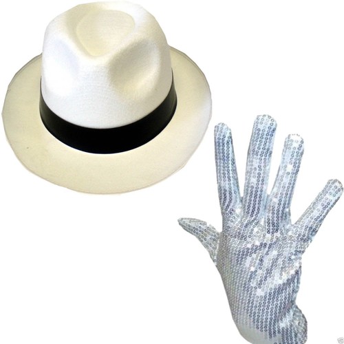 MICHAEL JACKSON HAT /& SEQUIN GLOVE FANCY DRESS GANGSTER STAR COSTUME SET DELUXE