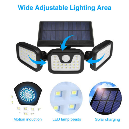Solar Security Lights 3 Head 6000LM Motion Sensor Light Adjustable Flood Lights