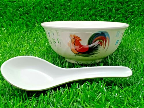 Details about  / Melamine Soup Bowl Cup With spoon Serving Appetizer  Chicken pattern White 4.5/"