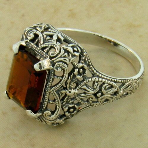 VICTORIAN ANTIQUE STYLE 925 STERLING SILVER 2.5 CT SIM GARNET RING SIZE 7  #1128 