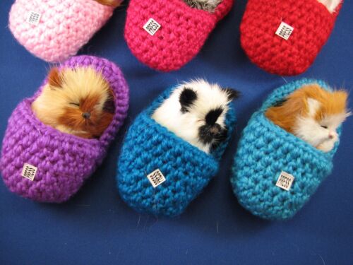 Realistic Meowing Furry Kitten/Cat in Knitted Slippers Choose Your Color 