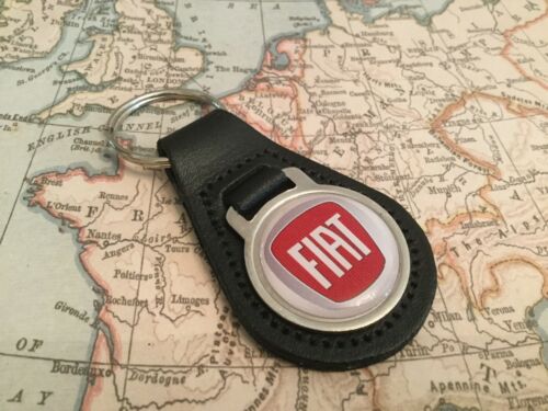 FIAT PEAR BLACK LEATHER KEY RING 500 SPIDER PUNTO PANDA TIPO