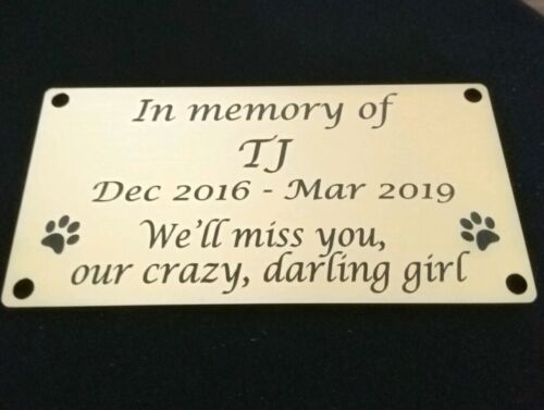 Personalised engraved Pet Memorial Plaque Dog Cat funeral Engraved 120mm x 60mm