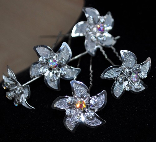 5 Aghi Per Capelli Fiore Grande Capelli Sposa Gioielli Matrimonio Strass fioritura TIARA DIADEMA
