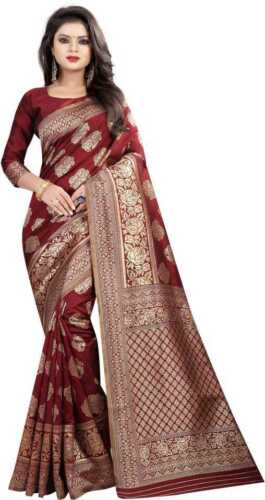 Wedding Art Silk saree Banarasi Style Jacquard Golden Zari Woven Sari Maroon