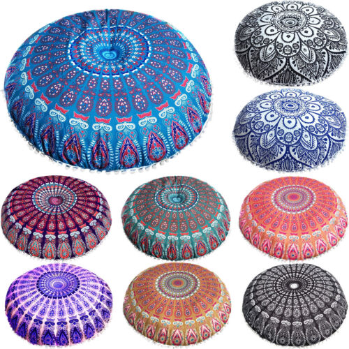 Indian Mandala Floor Pillow Cases Round Bohemian Cushion Cover Huge Case
