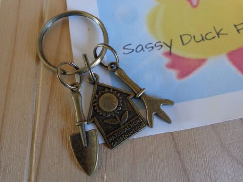 Collectible Key Chain National Home Gardening Club 3 Charms Metal Shovel Trowel 
