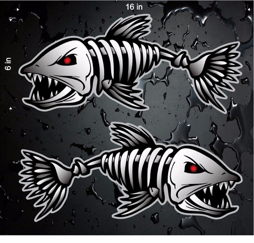 2x 16/" Digital Skeleton Fish Vinyl Decals for Boat Fishing graphics Bone sticker