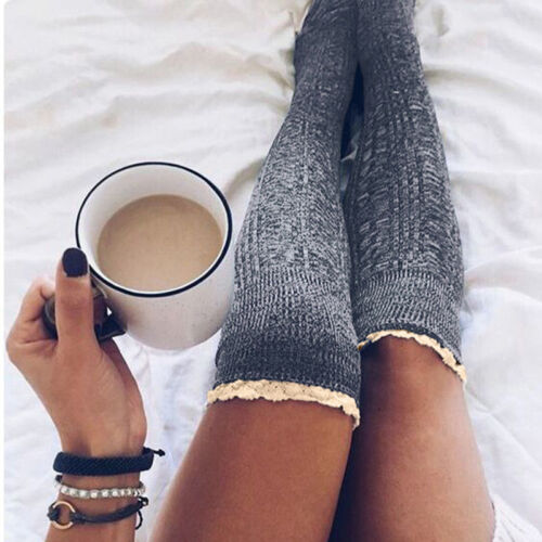 Womens Winter Warm Knit Crochet Cotton Thick Slim Long Socks Thigh-High Stocking