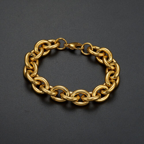 Gold Stainless Steel Strong Rolo Chain Bracelet Men Boy Jewelry Gift 15mm8.66/"