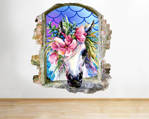 J576 Unicorn Flowers Fantasy Girls Smashed Wall Decal 3D Art Stickers Vinyl Room